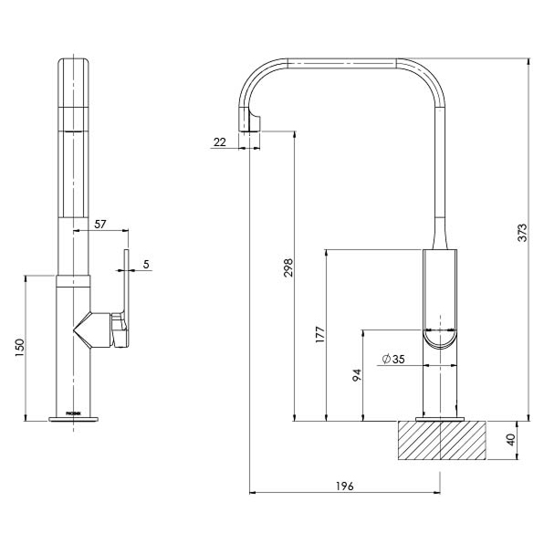 Phoenix Teel Sink Mixer 200mm Squareline - LF Matte Black - 118-7300-10-1
