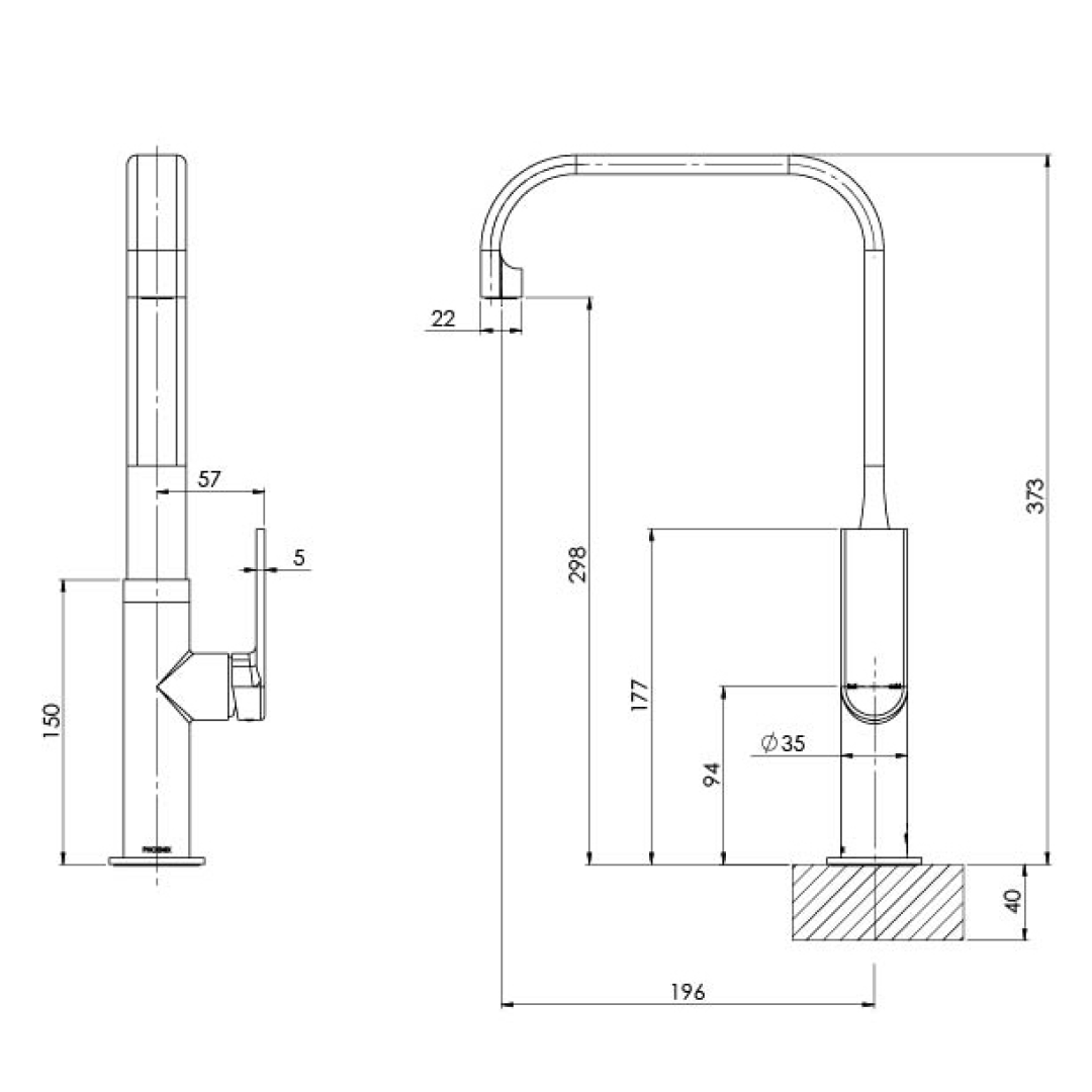 Phoenix Teel Sink Mixer 200mm Squareline - LF Brushed Nickel - 118-7300-40-1
