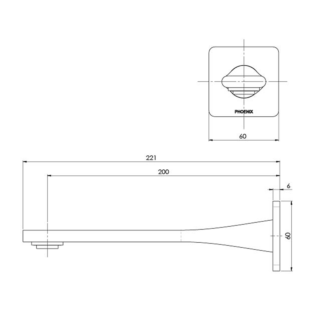 Phoenix Teel Wall Bath Outlet 200mm - LF Chrome - 118-7620-00-1
