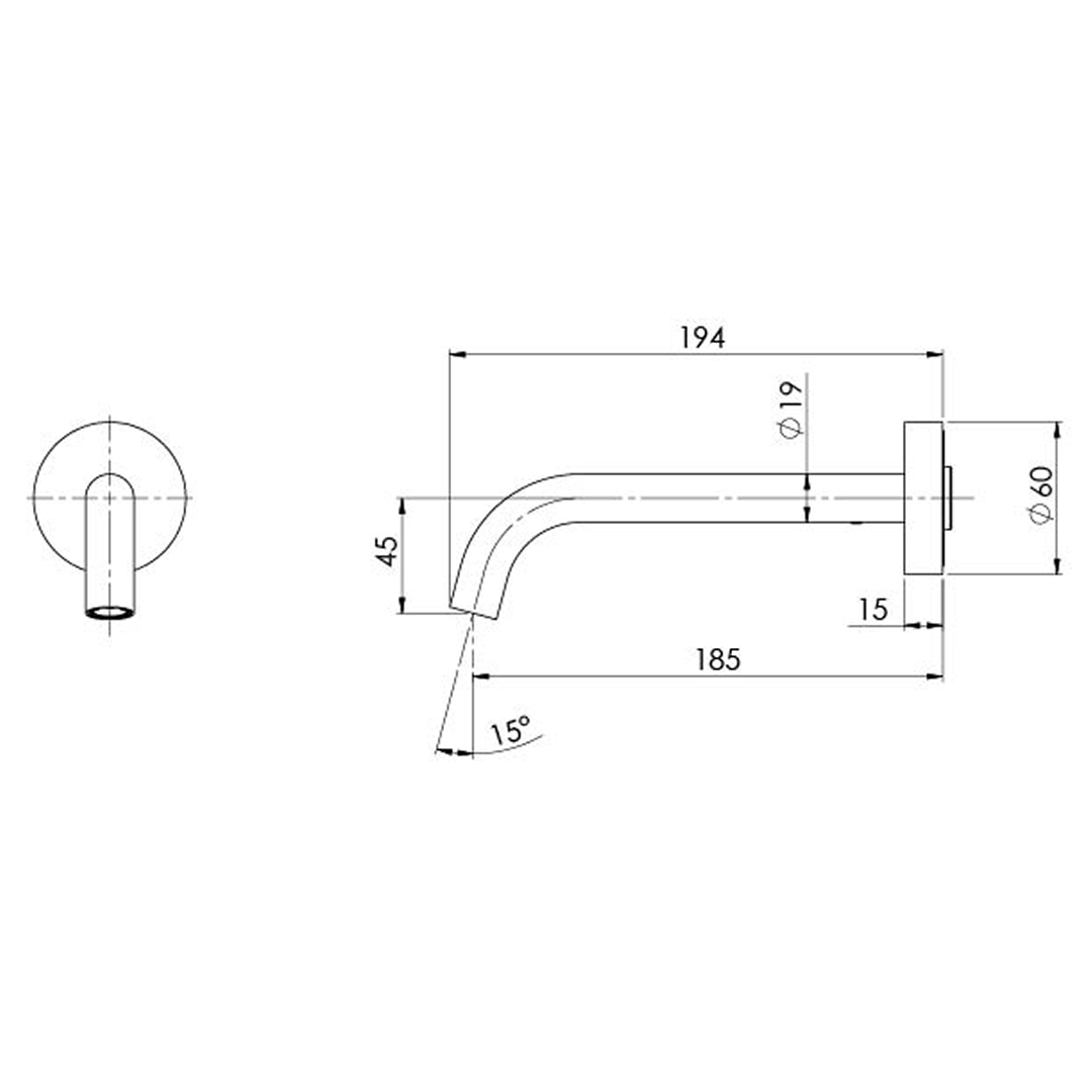 Phoenix Vivid Slimline Plus 180mm Wall Basin/Bath Outlet - LF Brushed Bronze