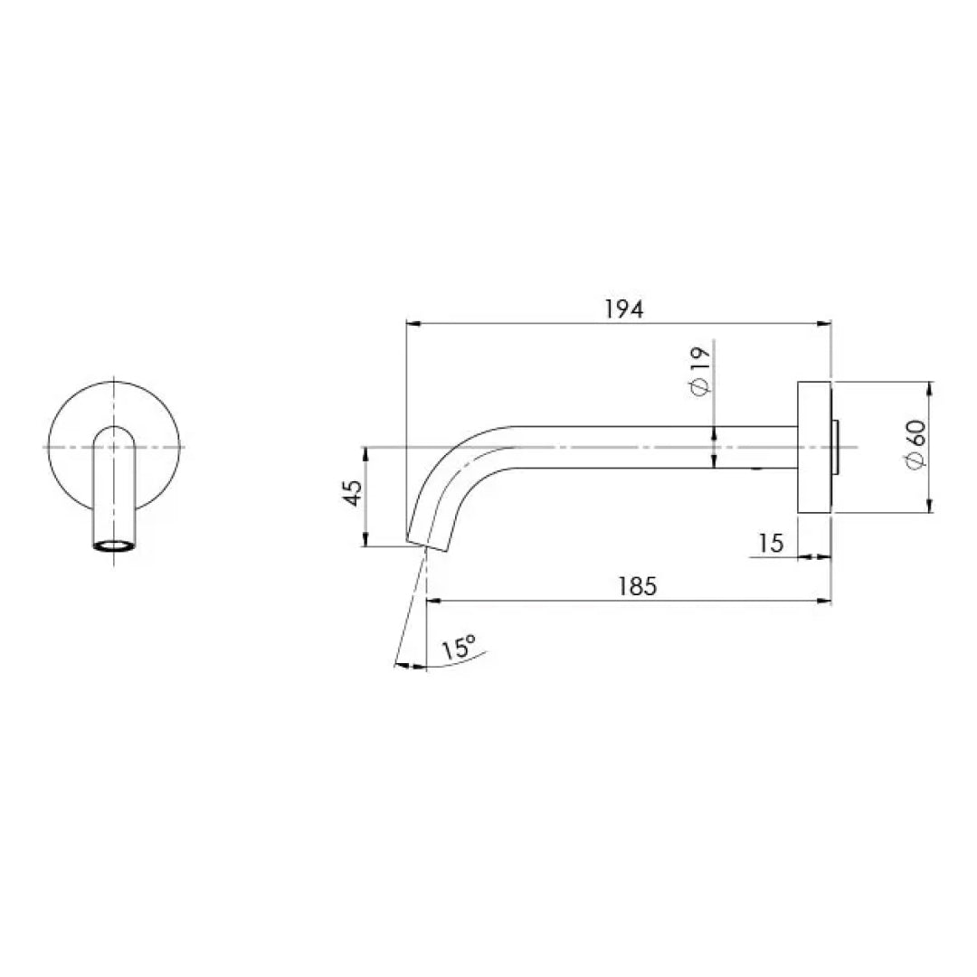 Phoenix Vivid Slimline Plus Wall Basin/Bath Outlet 180mm - LF Brushed Nickel - 119-0810-40-1