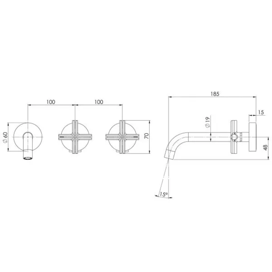 Phoenix Vivid Slimline Plus Wall Basin/Bath Hostess Set 180mm Outlet - Brushed Carbon - 119-1125-31