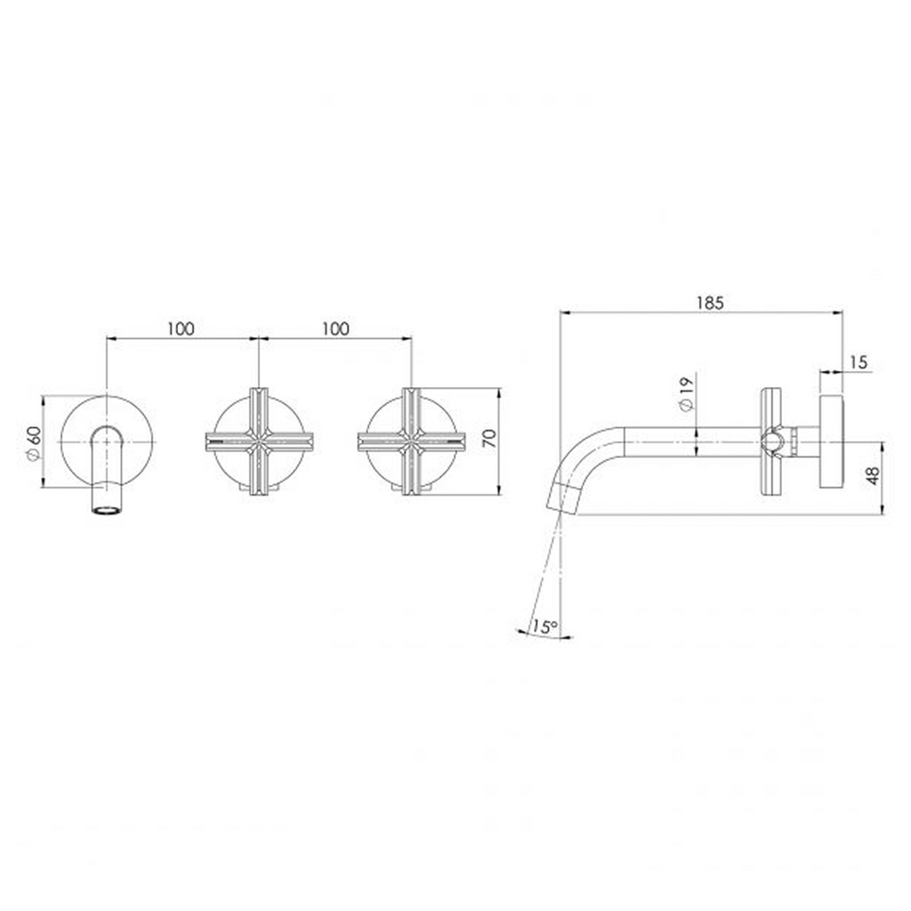 Phoenix Vivid Slimline Plus Wall Basin/Bath Hostess Set 180mm Outlet - LF Brushed Gold - 119-1125-12-1