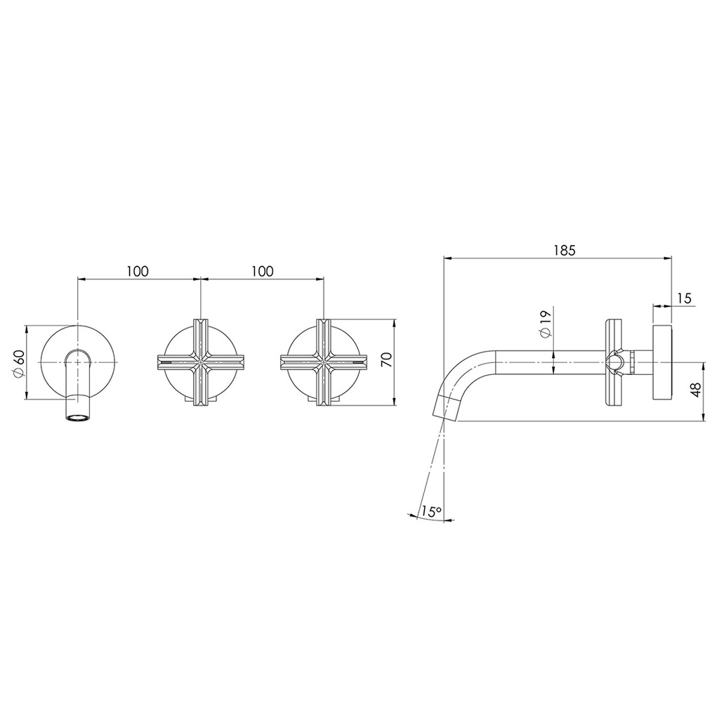 Phoenix Vivid Slimline Plus 180mm Wall Basin/Bath Hostess Set - LF Brushed Bronze