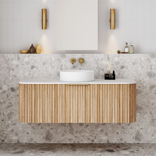 Cassa Design V-Groove 1200mm Natural Oak Wall Hung Vanity - Matte Black Handle - VGR1200WH-OAK-MB