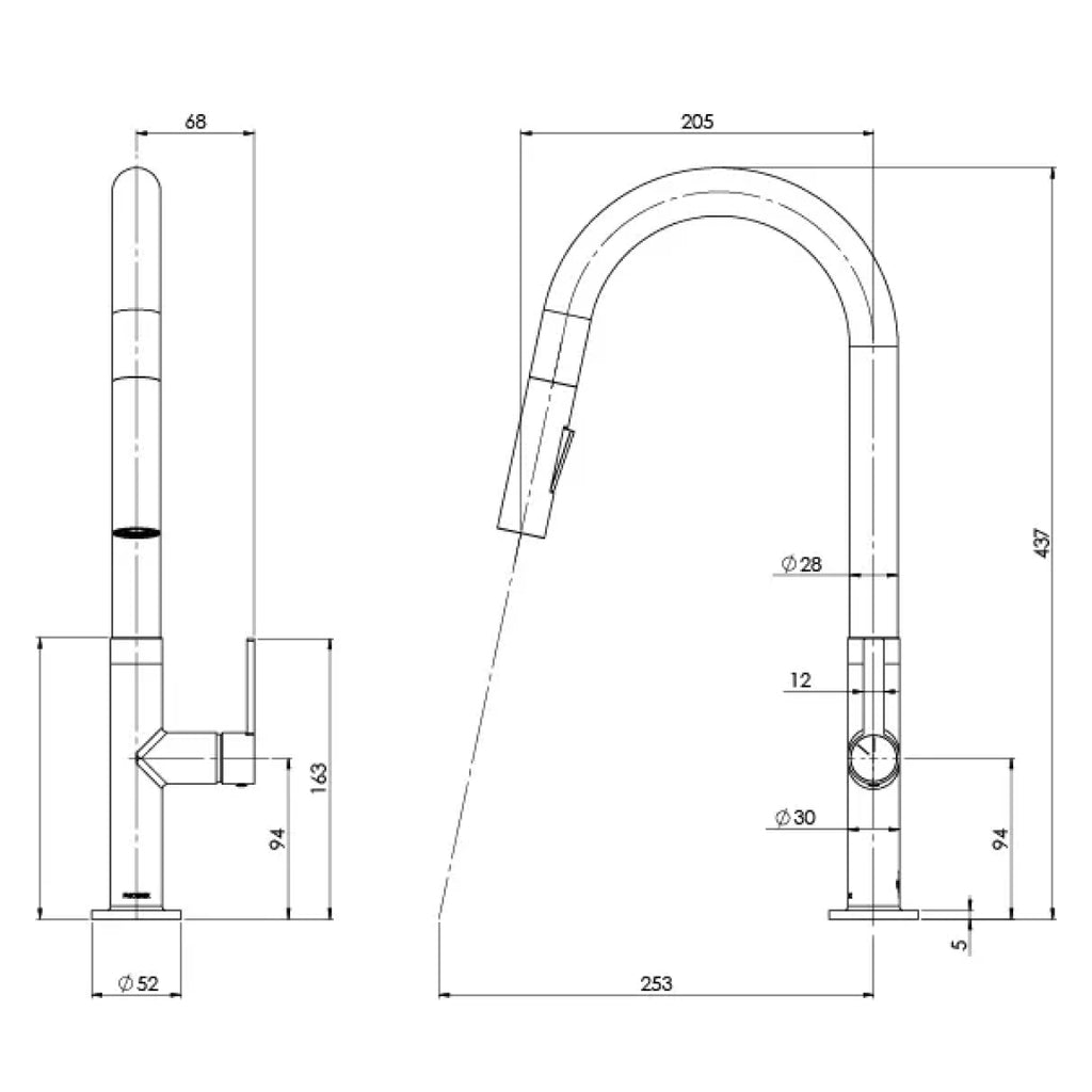 Phoenix Lexi MKII Pull-Out Sink Mixer - LF Matte Black - 123-7105-10-1