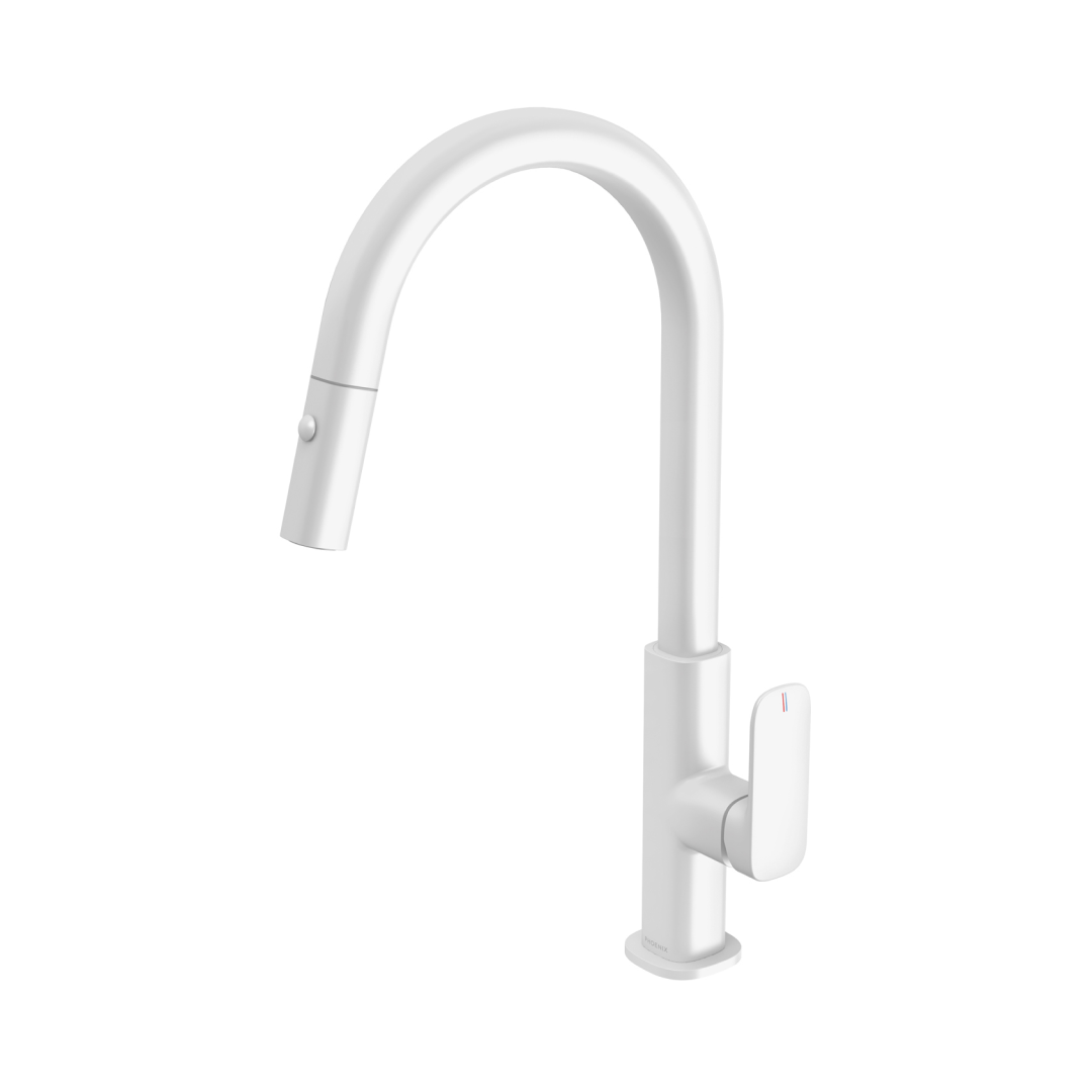 Phoenix Nuage Pull Out Sink Mixer 200mm - LF Matte White - 129-7105-80-1