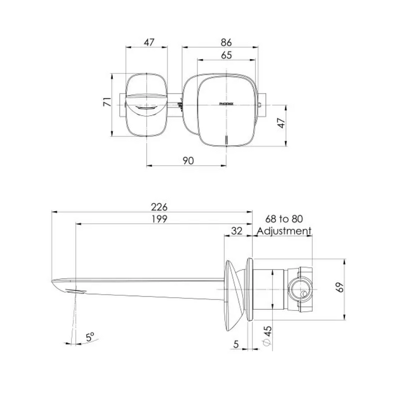 Phoenix Nuage 200mm Wall Basin/Bath Mixer Set Includes In-Wall Body - LF Brushed Carbon