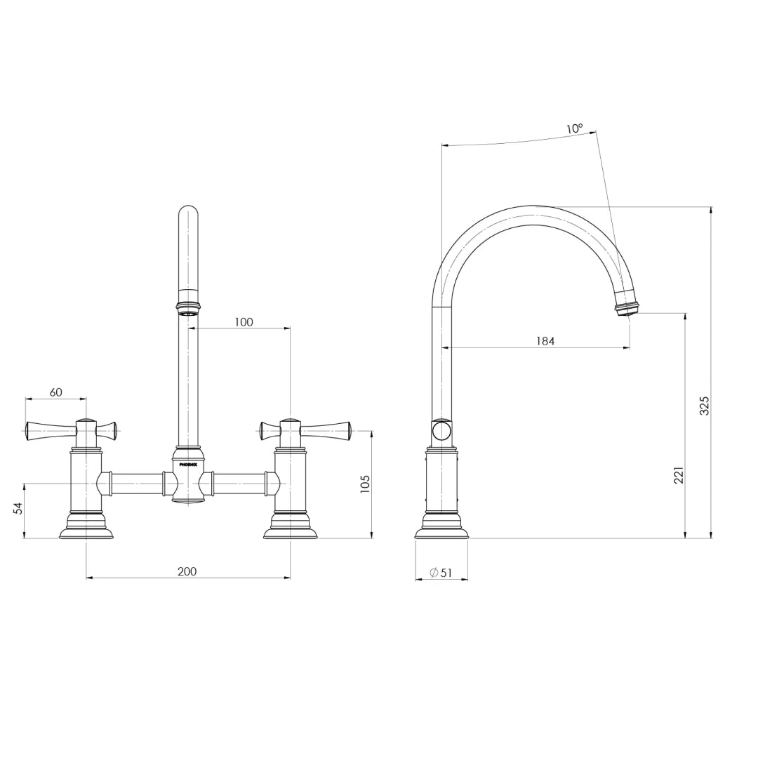 Phoenix Cromford Exposed Sink Tap Set - LF Brushed Gold - 134-1070-12-1