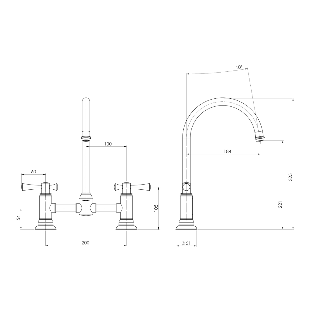 Phoenix Cromford Exposed 180mm Sink Tap Set - LF Brushed Bronze