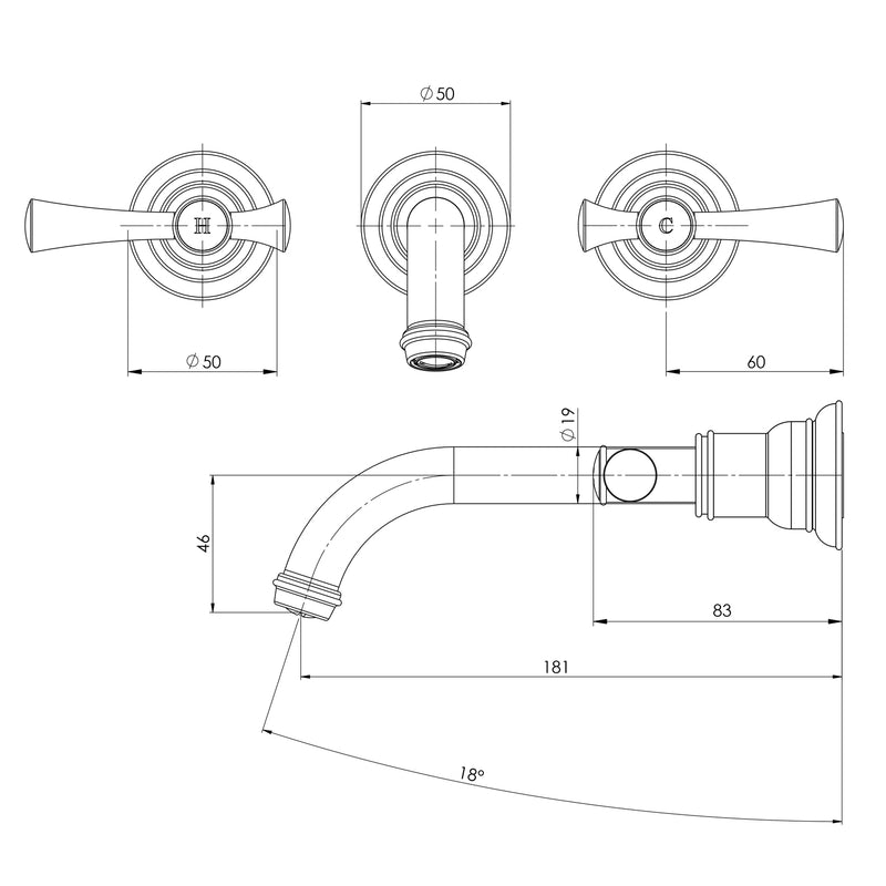 Phoenix Cromford Basin/Bath Wall Tap Set - LF Matte Black