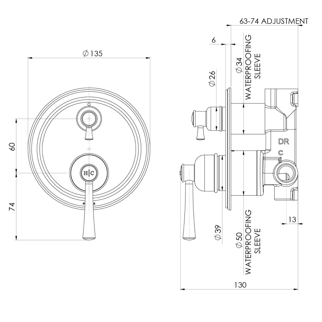Phoenix Cromford SwitchMix Shower / Bath Diverter Mixer (Includes In-Wall Body) - LF Brushed Bronze