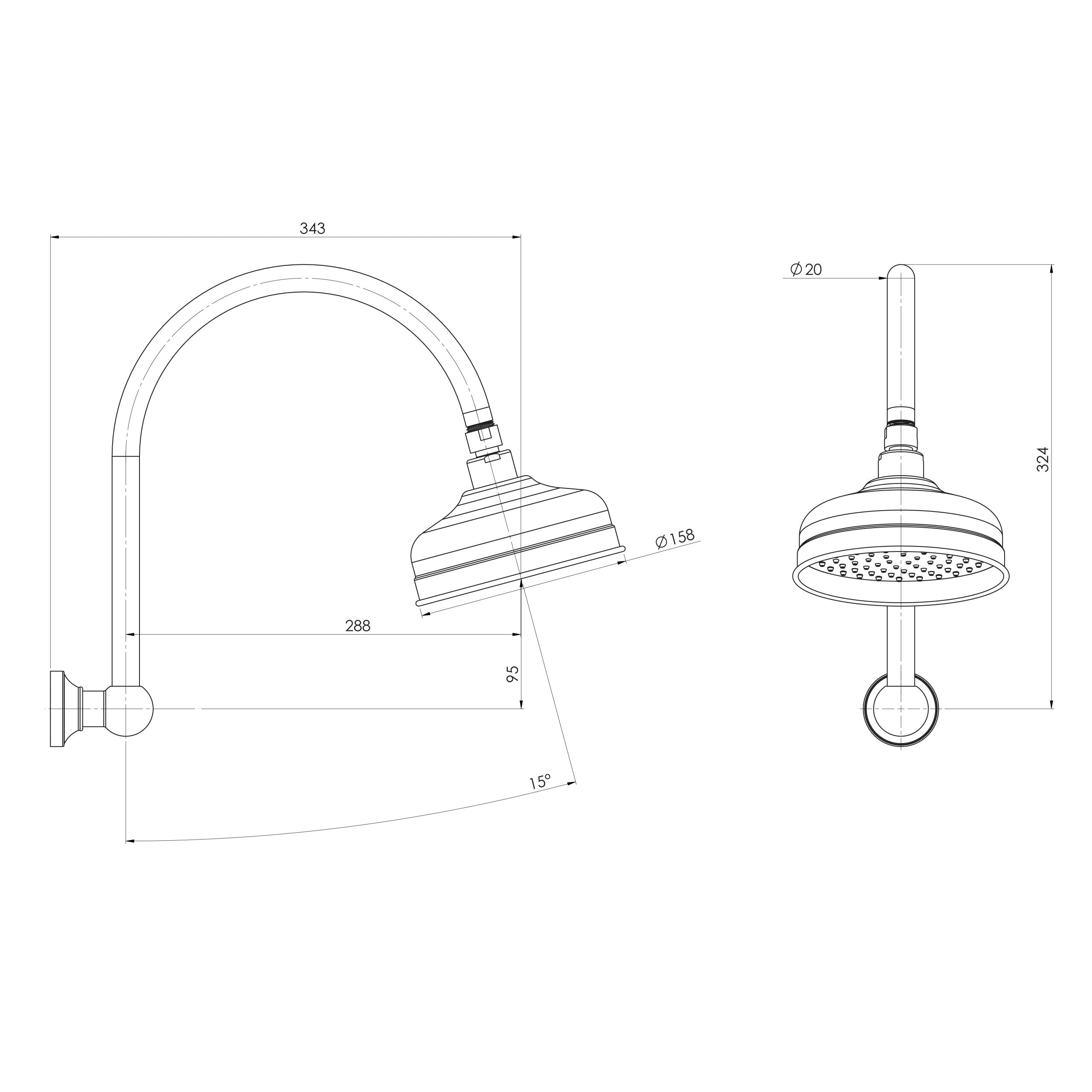 Phoenix Cromford High-Rise Shower Arm & Rose - Brushed Gold - 134-5300-12