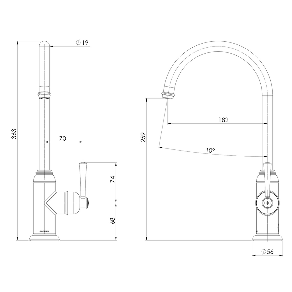 Phoenix Cromford 180mm Sink Mixer - LF Brushed Bronze