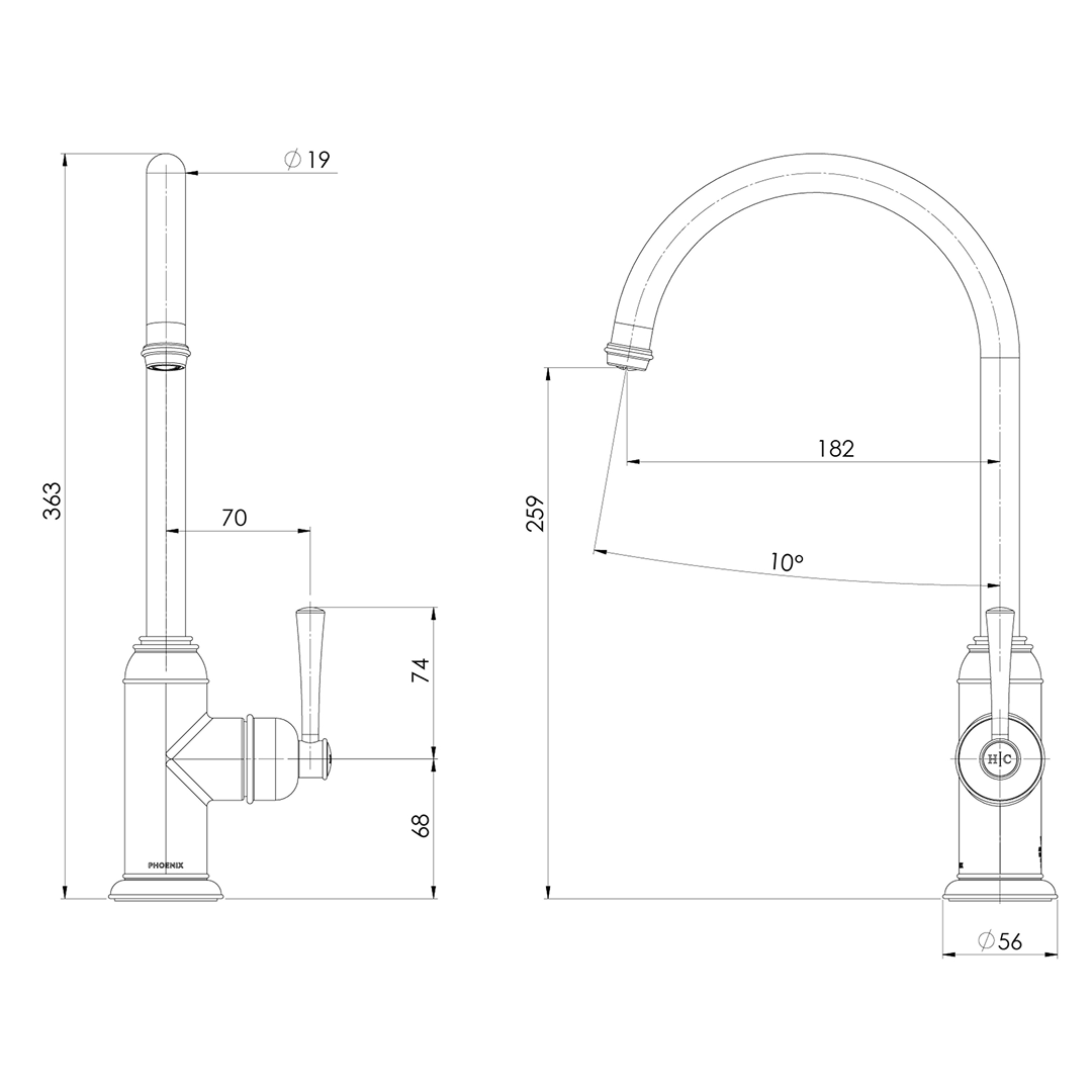 Phoenix Cromford 180mm Sink Mixer - LF Brushed Bronze