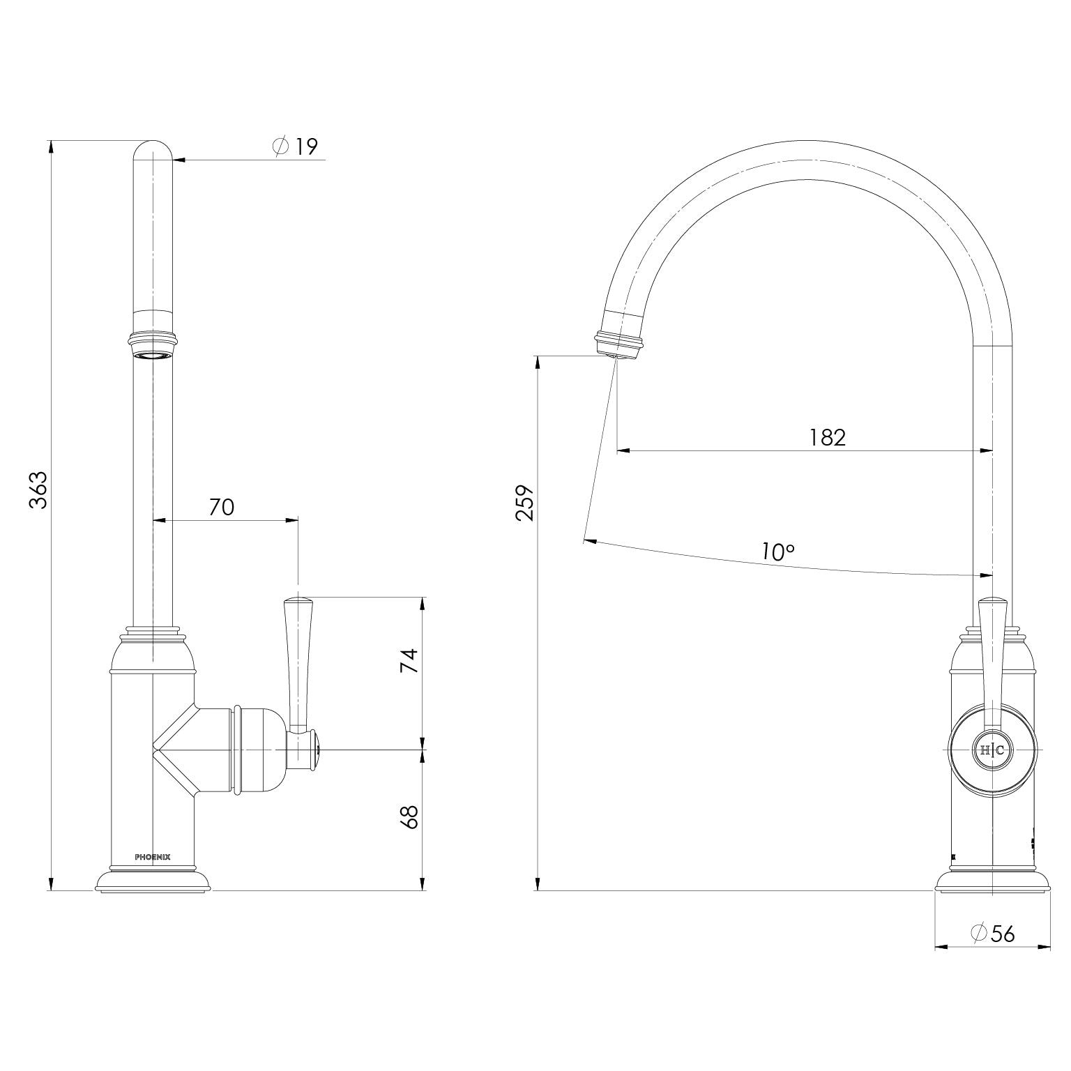 Phoenix Cromford Sink Mixer - LF Brushed Nickel - 134-7330-40-1