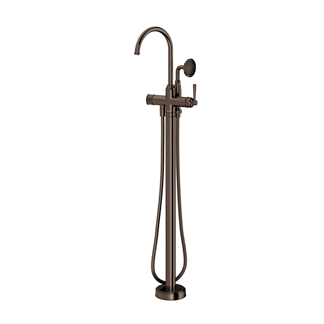 Phoenix Cromford Floor Mounted Bath Mixer with Hand Shower - Brushed Bronze