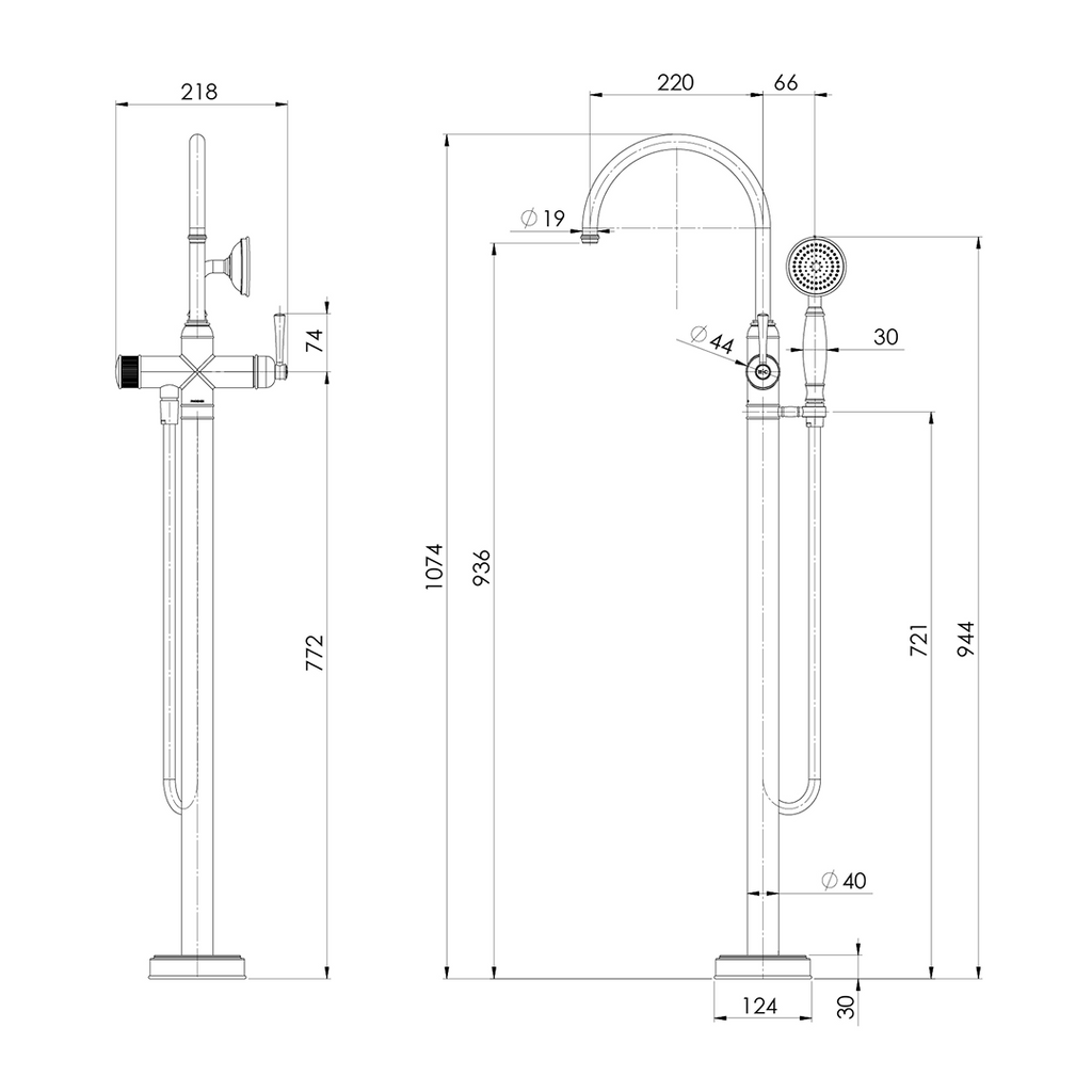 Phoenix Cromford Floor Mounted Bath Mixer with Hand Shower - Brushed Bronze