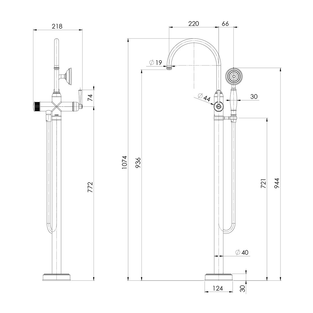 Phoenix Cromford Floor Mounted Bath Mixer with Hand Shower - Brushed Bronze