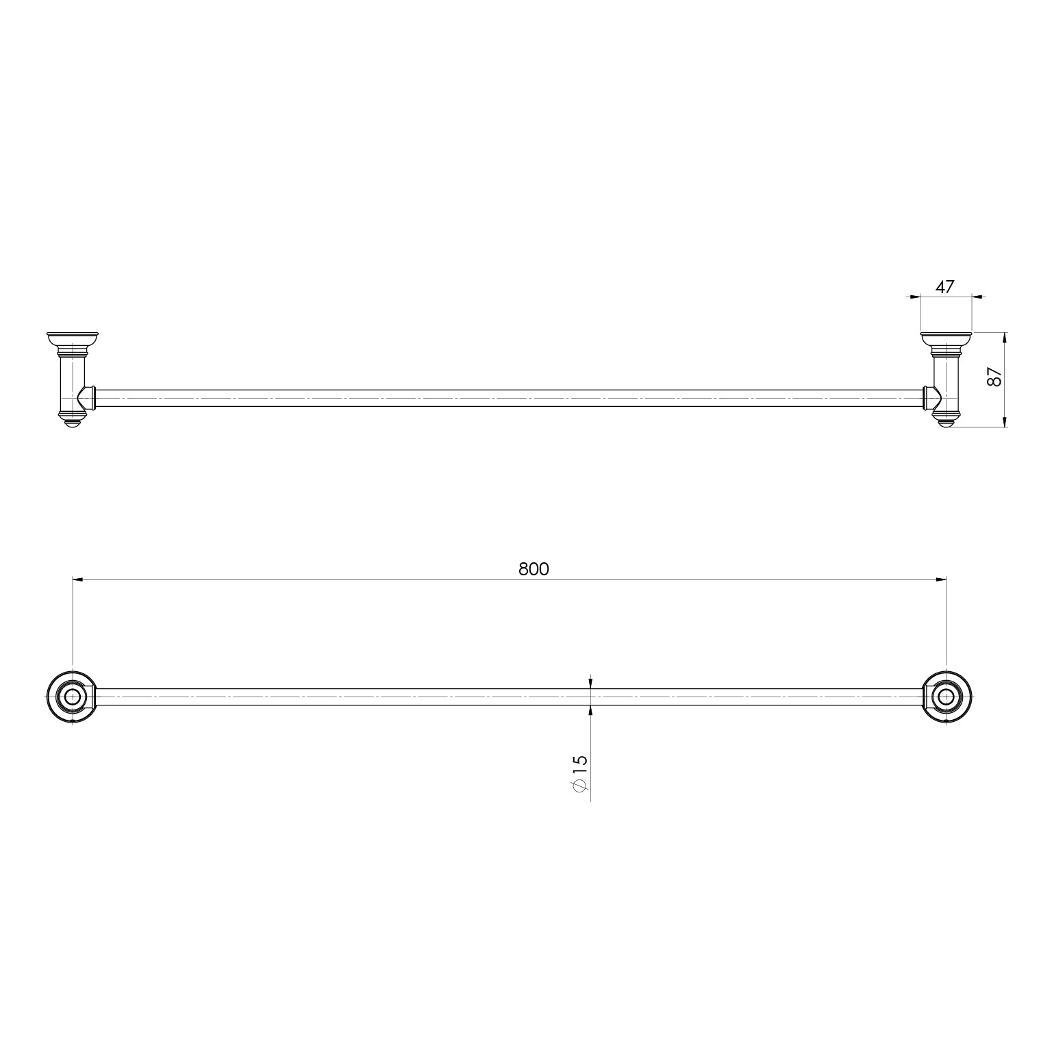 Phoenix Cromford Single Towel Rail 800mm - Chrome - 134-8030-00
