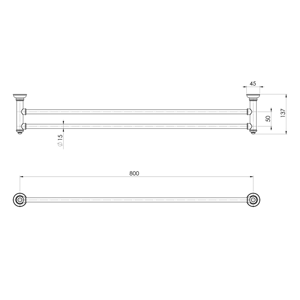 Phoenix Cromford Double Towel Rail 800mm - Brushed Gold - 134-8130-12