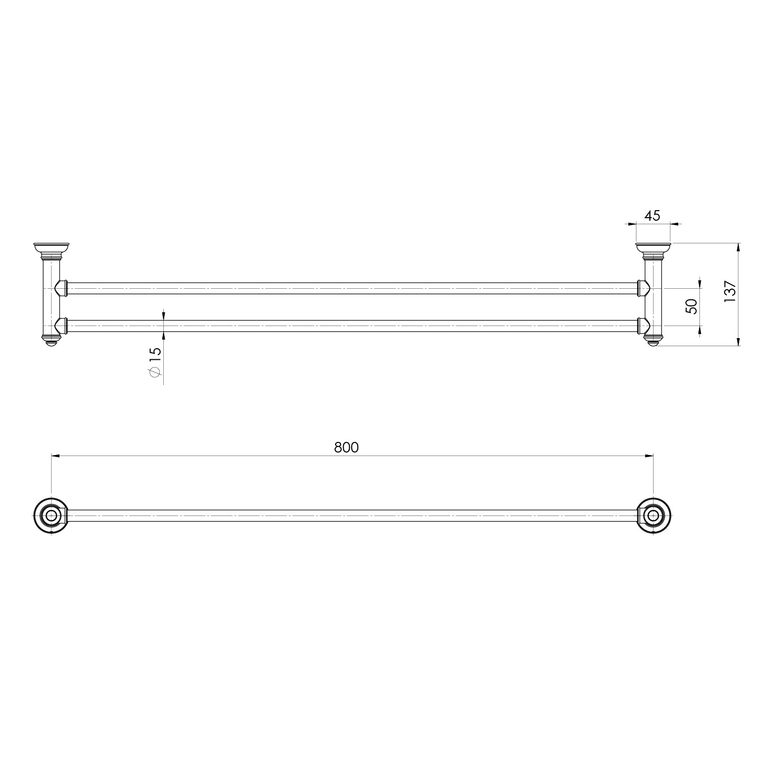 Phoenix Cromford Double Towel Rail 800mm - Brushed Gold - 134-8130-12
