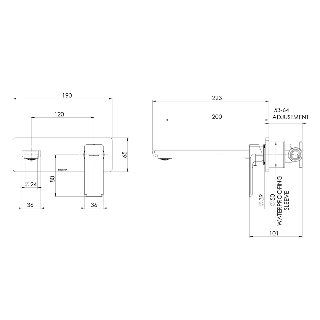 Phoenix Gloss MKII SwitchMix Wall Basin/Bath Mixer Set 200mm (Includes In-Wall Body) - LF Brushed Gold 135-2810-12-1