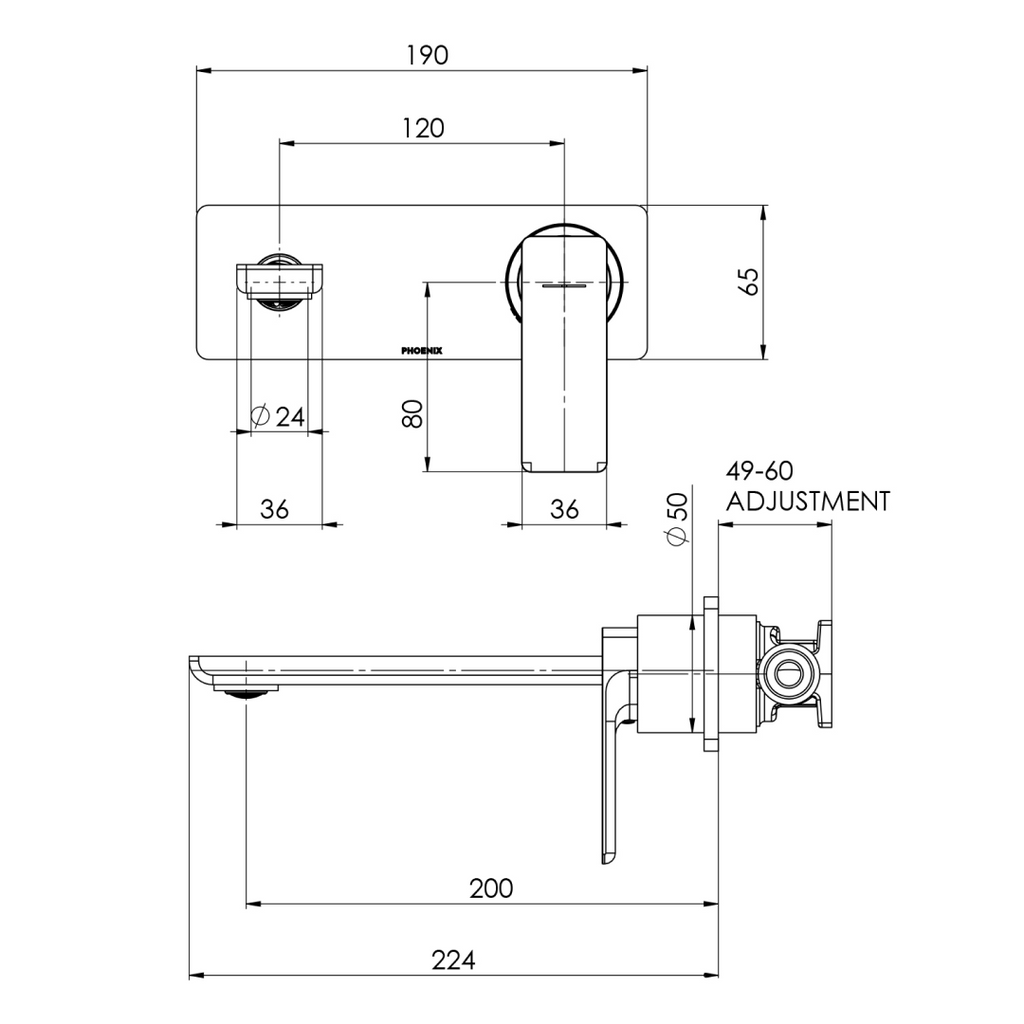 Phoenix Gloss MKII SwtichMix Wall Basin/Bath Mixer Set (Trim Kit Only) - LF Brushed Carbon - 135-2812-31-1