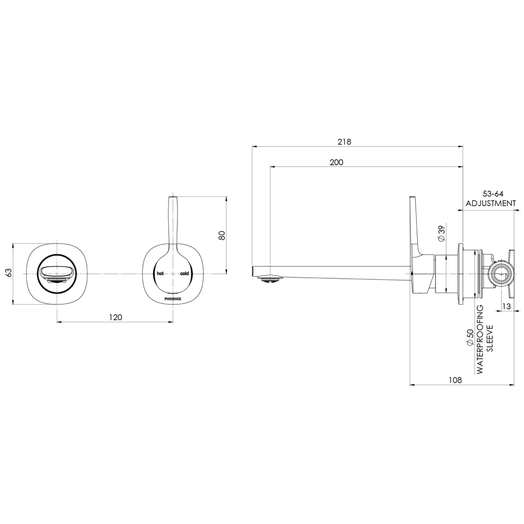 Phoenix Vask SwitchMix 200mm Pin Up Wall Basin/Bath Mixer (Includes In-Wall Body) - LF Brushed Bronze