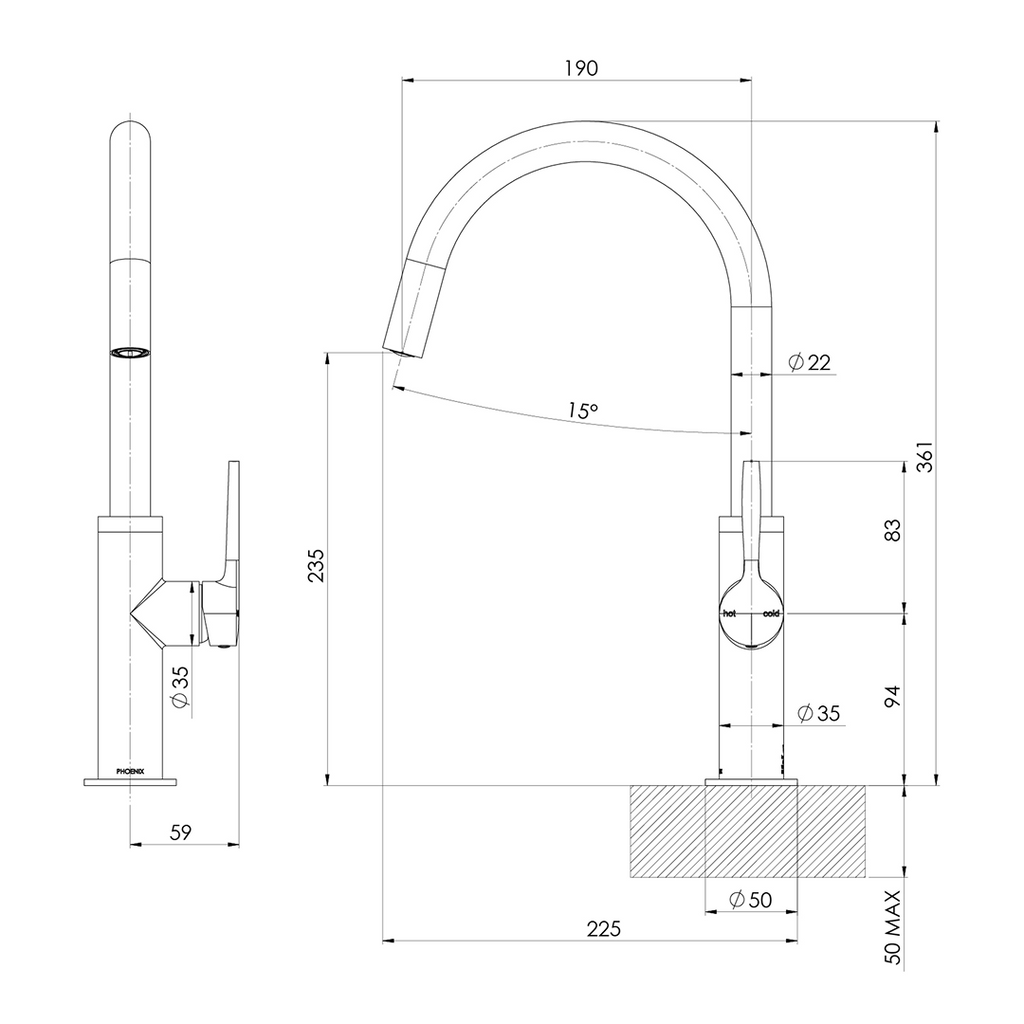 Phoenix Vask 190mm Gooseneck Sink Mixer - LF Brushed Bronze