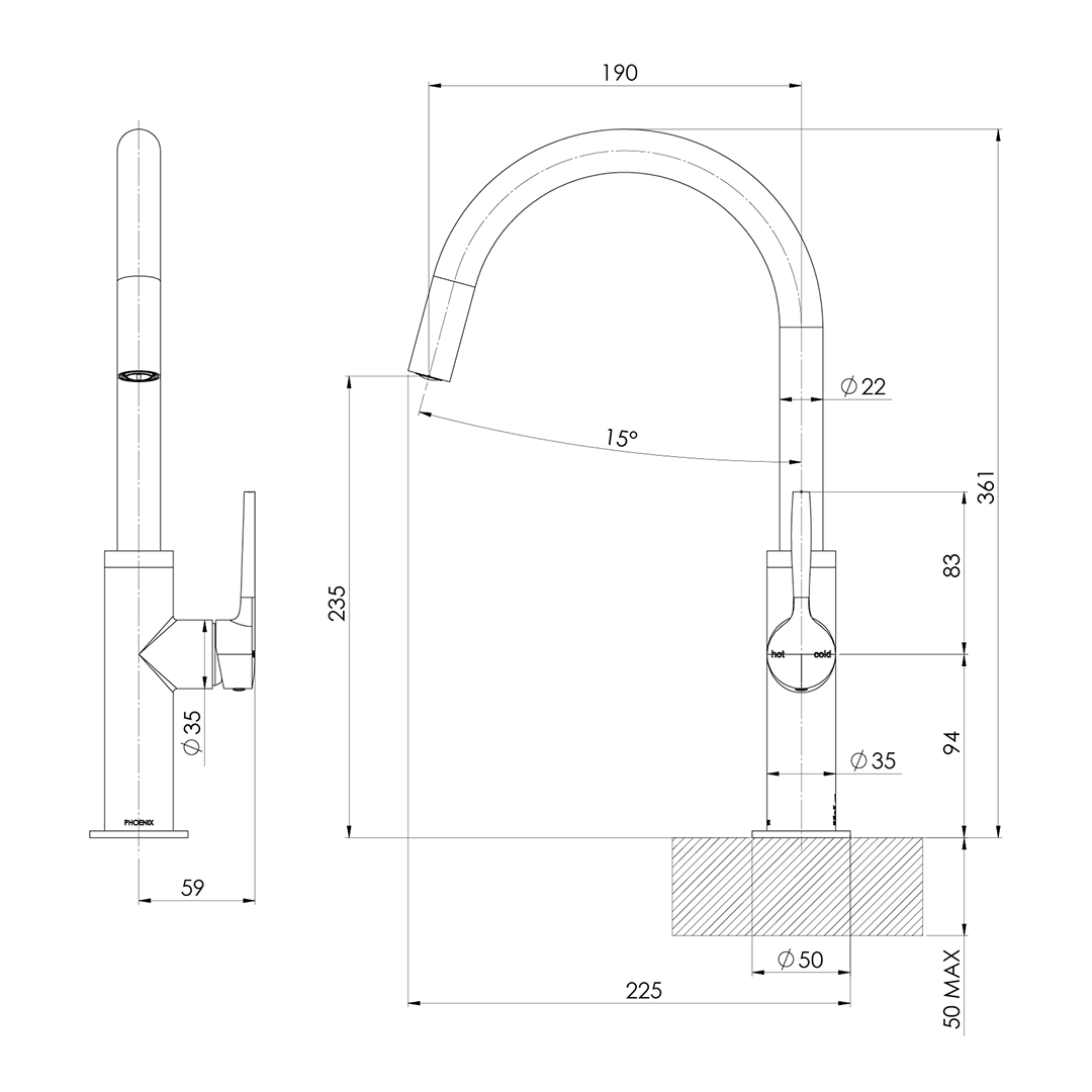 Phoenix Vask 190mm Gooseneck Sink Mixer - LF Brushed Bronze