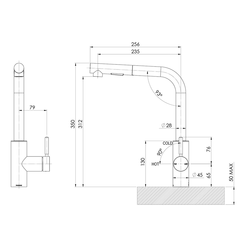 Phoenix Vivid MKII L-Shaped 230mm Pull Out Sink Mixer - LF Brushed Bronze
