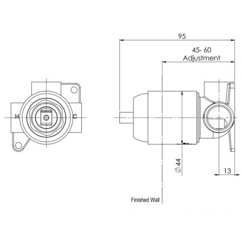 Phoenix Builders Shower/Wall Mixer In-Wall Body - LF Brushed Nickel