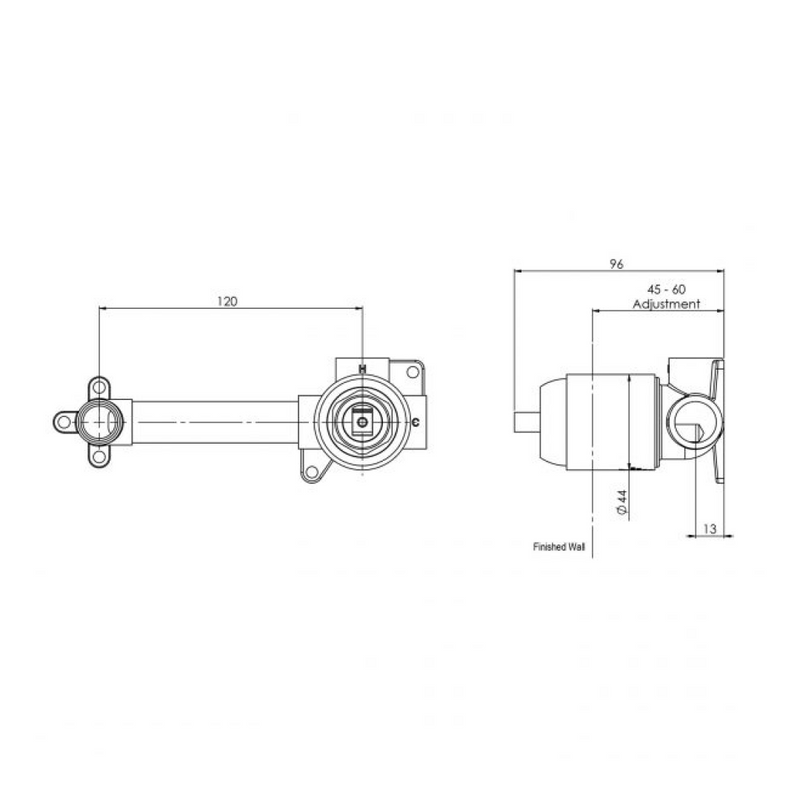 Phoenix Builders In-Wall Mixer Body Set Breech Only - LF Chrome