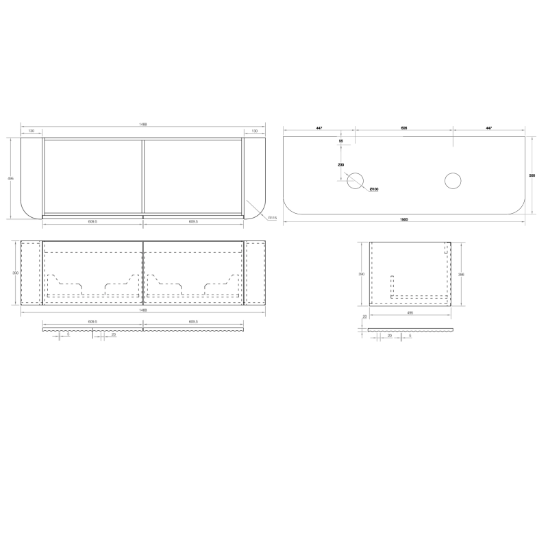 Cassa Design V-Groove 1500mm Natural Oak Wall Hung Vanity