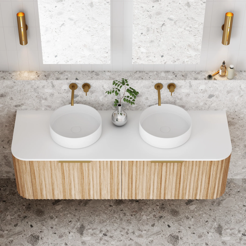 Cassa Design V-Groove 1500mm Natural Oak Wall Hung Vanity - Brushed Nickel Handle - VGR1500WH-OAK-BN