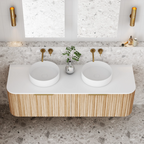 Cassa Design V-Groove 1500mm Natural Oak Wall Hung Vanity - Brushed Gold Handle - VGR1500WH-OAK-BG