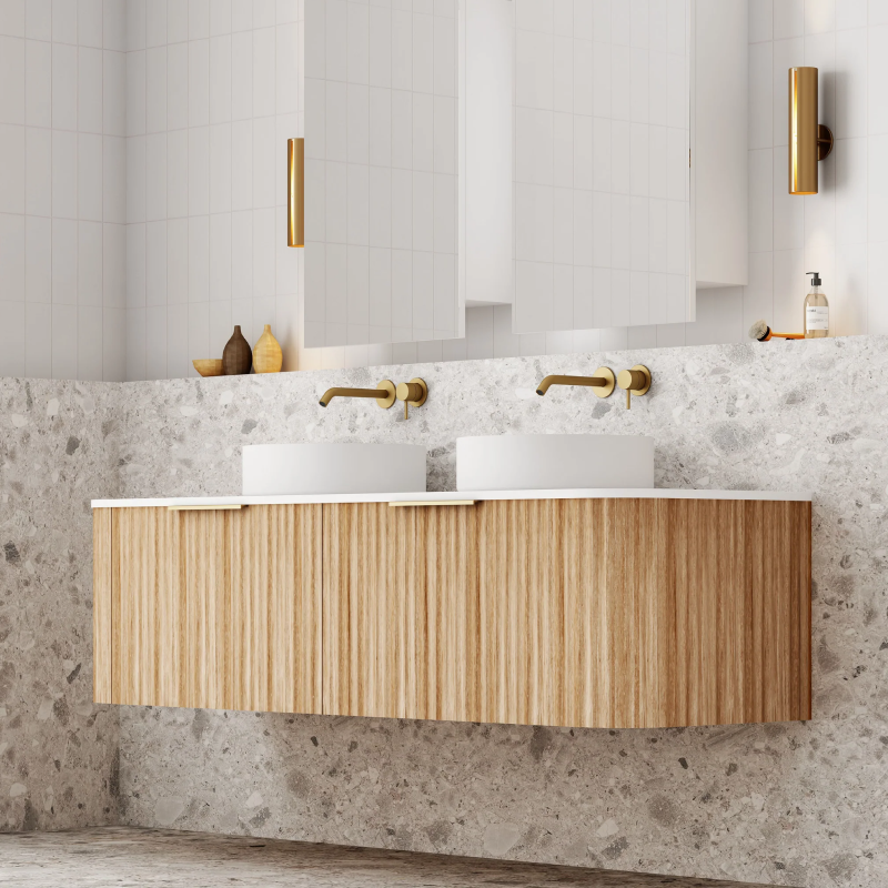 Cassa Design V-Groove 1500mm Natural Oak Wall Hung Vanity - Brushed Nickel Handle - VGR1500WH-OAK-BN