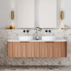 Cassa Design V-Groove 1500mm Natural Walnut Wall Hung Vanity - Matte Black Handle - VGR1500WH-WALNUT-MB