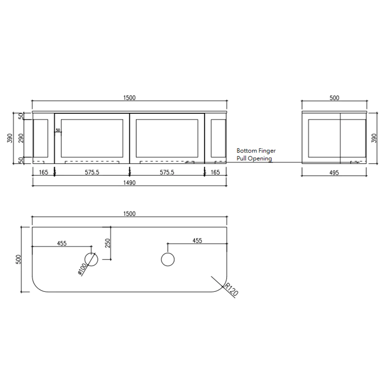 Cassa Design Westminster 1500mm Wall Hung Vanity Matte Black - WES1500MB