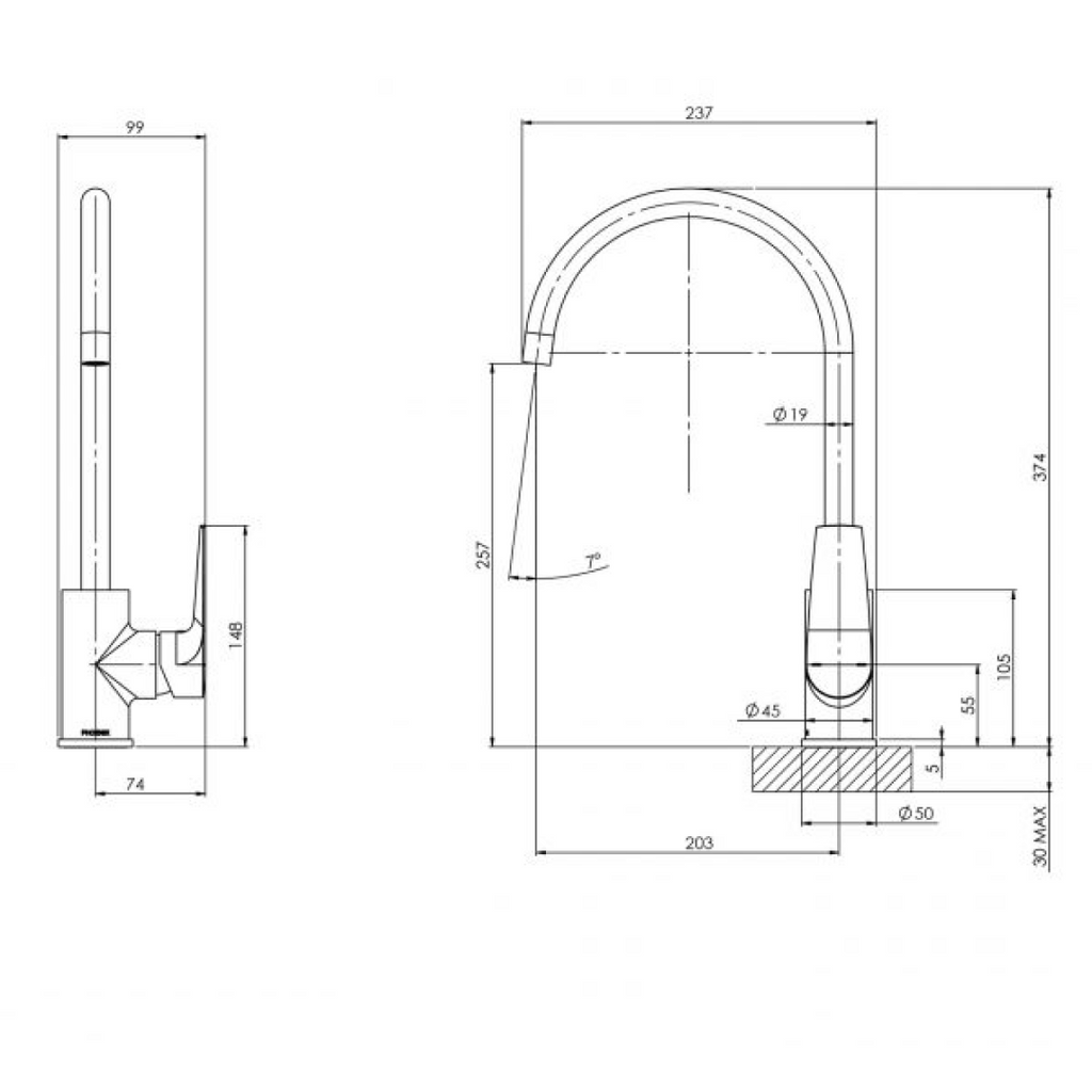 Phoenix Arlo 200mm Gooseneck Sink Mixer - LF Chrome - 151-7310-00-1