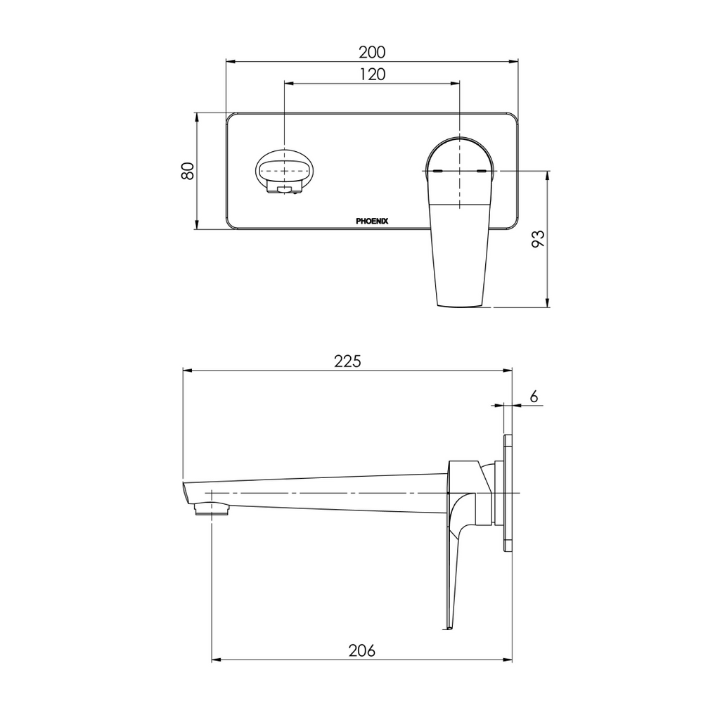 Phoenix Arlo Wall Basin/Bath Mixer Set 6 Star 200mm Trim Kit Only (Body Extra) - LF Brushed Nickel - 151-7815-40-1
