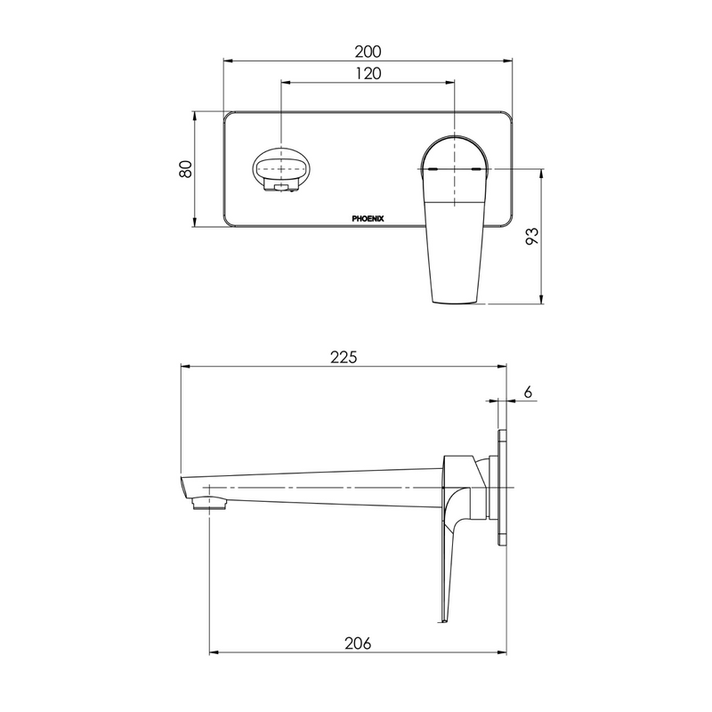 Phoenix Arlo Wall Basin/Bath Mixer Set 6 Star 200mm Trim Kit Only - Brushed Nickel