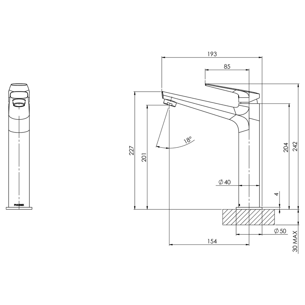 Phoenix Arlo 6 Star Vessel Basin Mixer - LF Matte Black - 151-7901-10-1