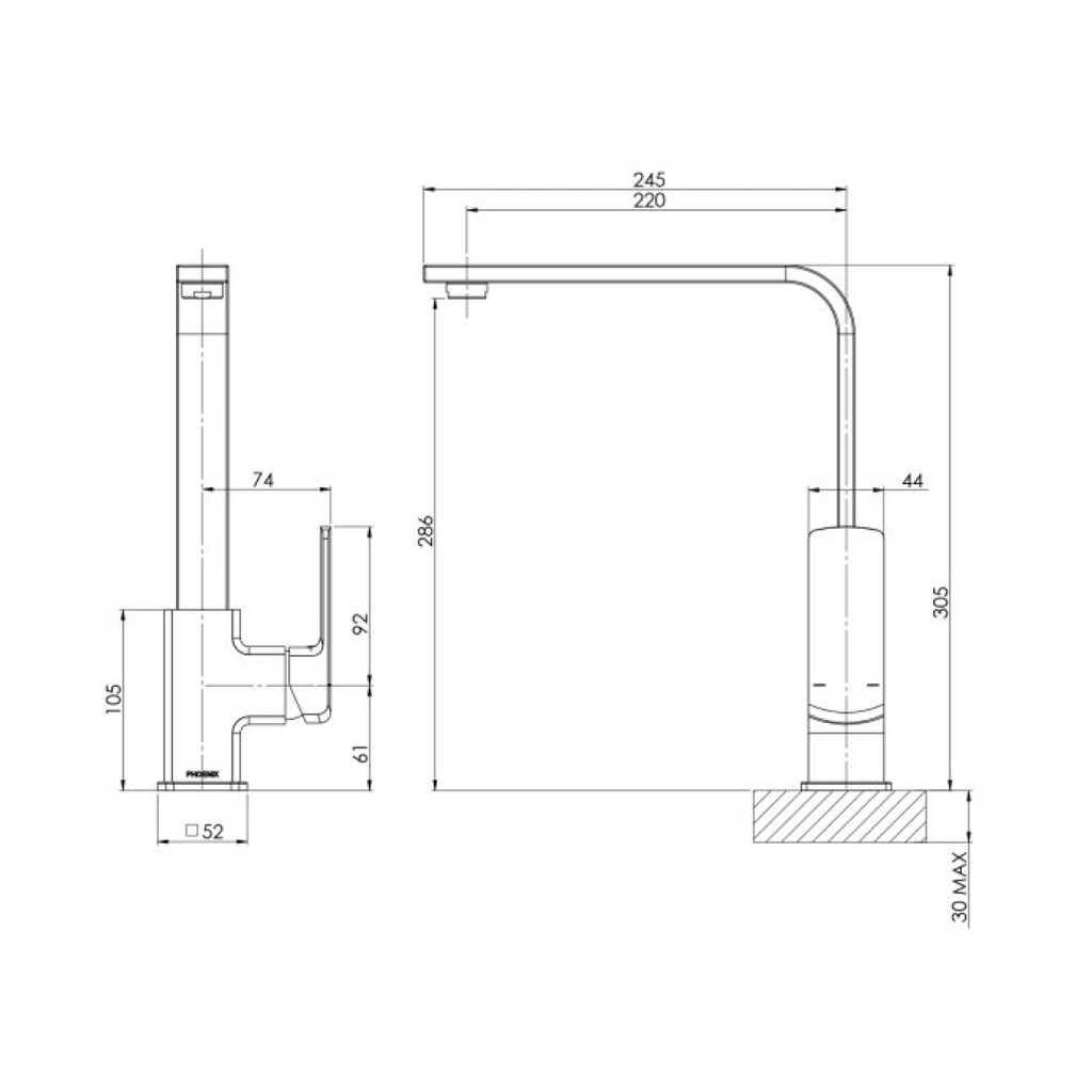 Phoenix Teva Squareline 200mm Sink Mixer - LF Brushed Nickel - 152-7340-40-1