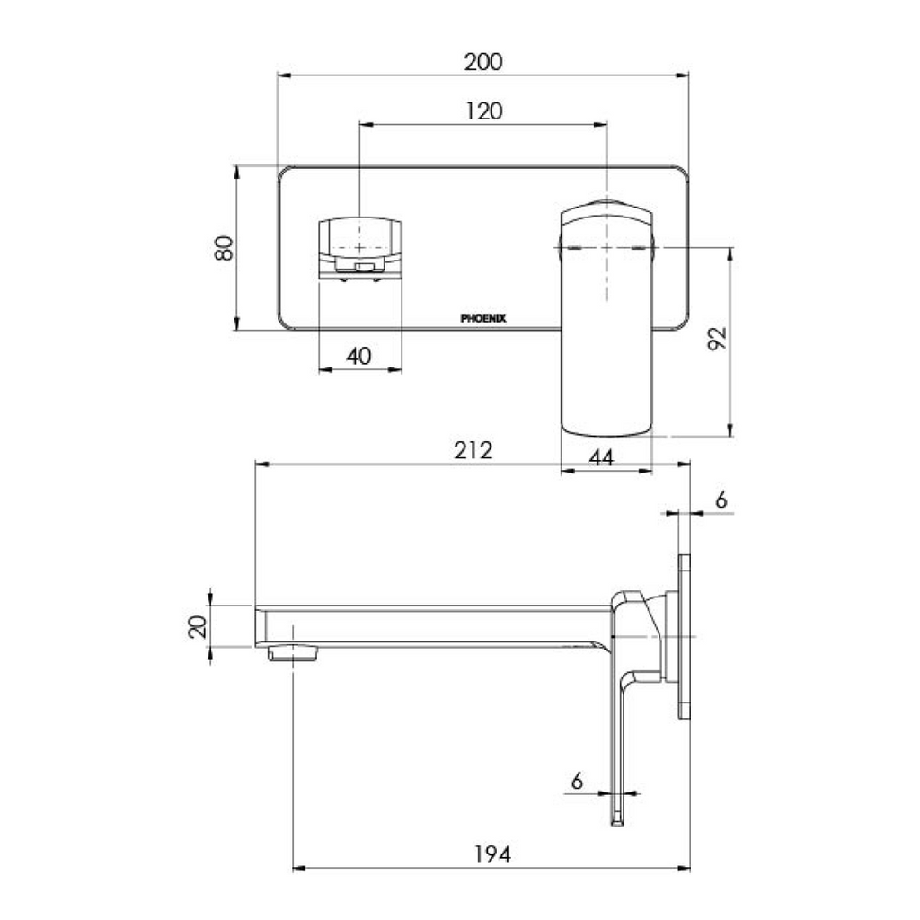 Phoenix Teva 200mm 6 Star Wall Basin/Basin Mixer Trim - LF Chrome - 152-7815-00-1