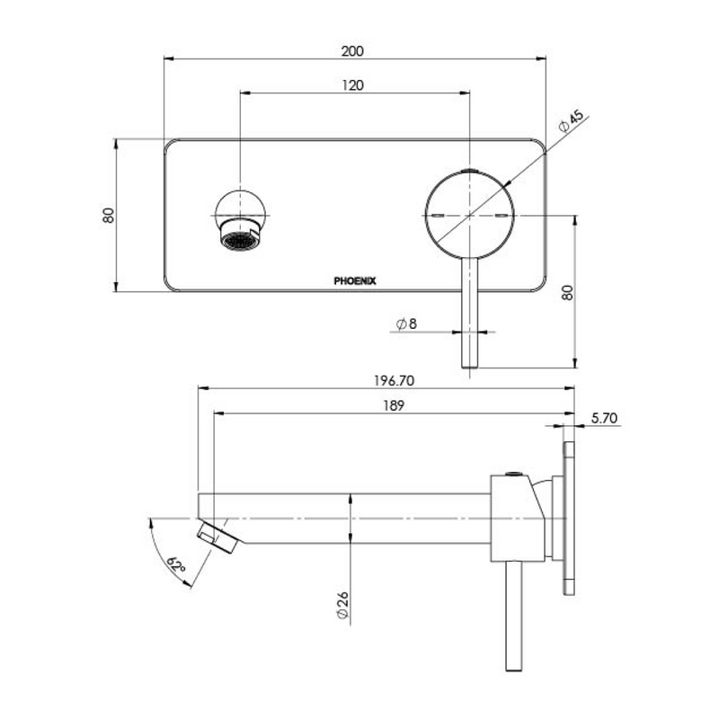 Phoenix Pina 180mm 6 Star Wall Basin/Basin Mixer Trim - LF Matte Black