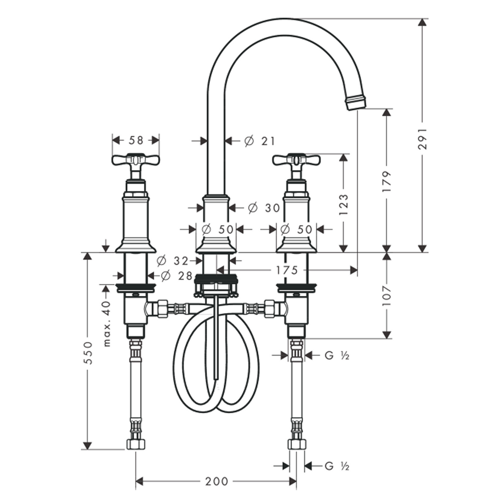 Axor Montreux Three Piece Basin/Counter Tap Set - Chrome 16513003