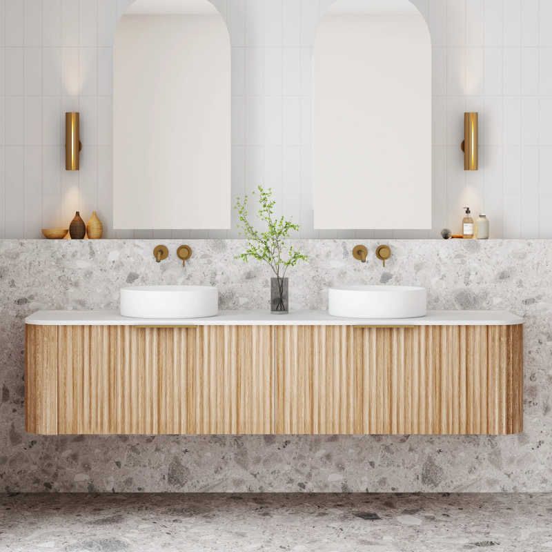 Cassa Design V-Groove 1800mm Natural Oak Wall Hung Vanity - Brushed Nickel Handle - VGR1800WH-OAK-BN