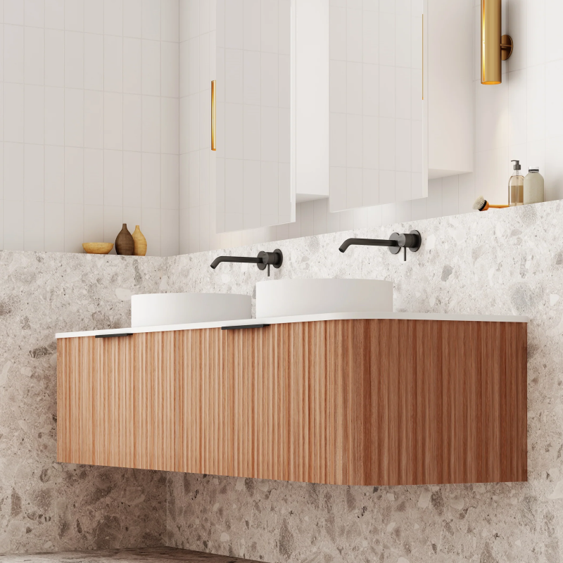 Cassa Design V-Groove 1800mm Natural Walnut Wall Hung Vanity - Matte Black Handle - VGR1800WH-WALNUT-MB